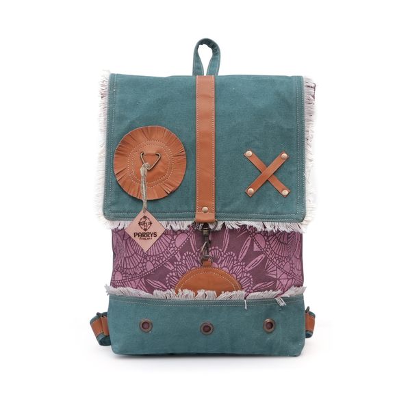 Vintage Boho Canvas Backpack for WomenUpcycled Multi-Color